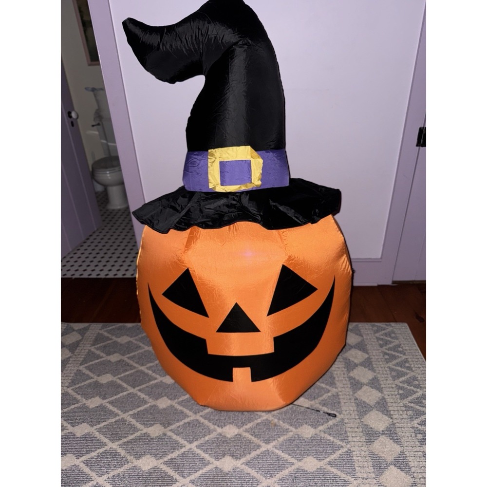 Halloween Home Accents 5 ft LED Pumpkin w/Witch Hat‎ Airblown Inflatable